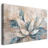 Subtelna dekoracja ścienna – abstrakcyjny obraz na płótnie w odcieniach beżu i błękitu | Obraz Kwiat Vintage, styl skandynawski 68100 - miniaturka 1