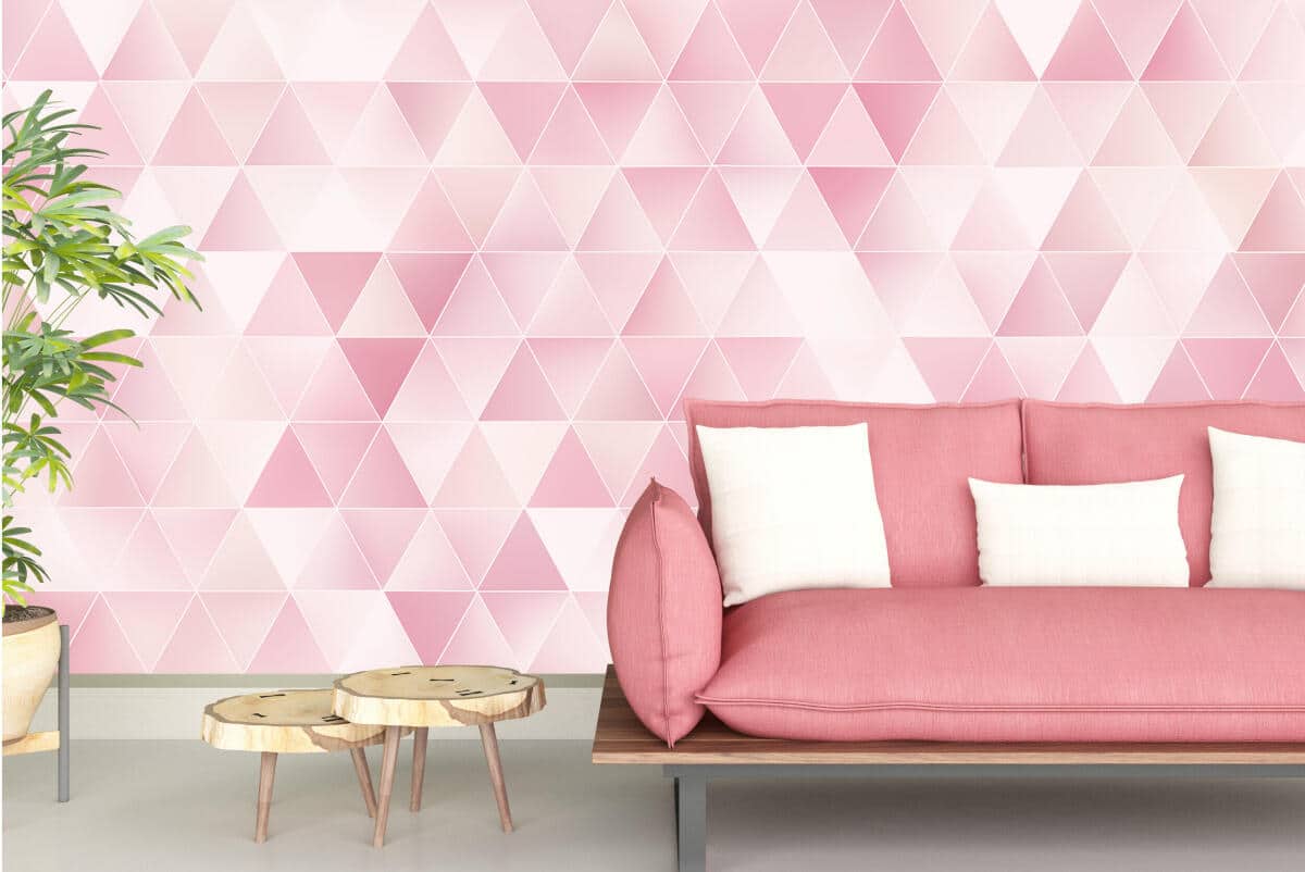 Różowa Fototapeta Glamour- Trójkąty 3D | Tapeta do kobiecych wnętrz, butiku, pokoju dziewczynki 94251 - zdjęcie 4