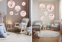 Zestaw 5 Okrągłych Obrazków- Różowe Króliczki i Kwiaty | Dekoracje do pokoju dziewczynki 42190 - miniaturka 2