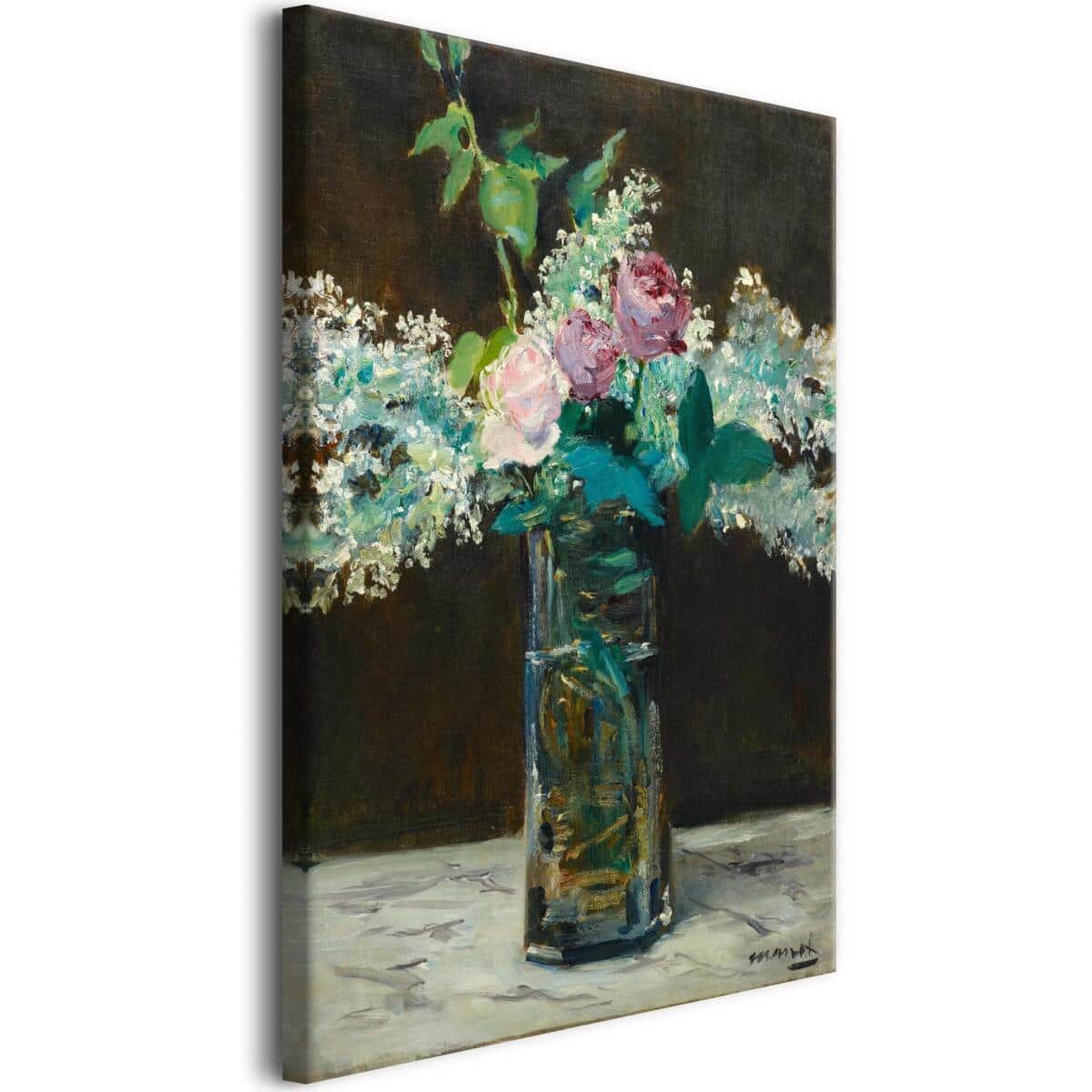 Reprodukcja obrazu „Wazon z różami i białym bzem” Édouarda Maneta – klasyczna elegancja na płótnie