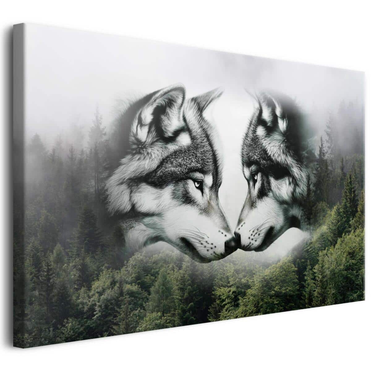 Nowoczesna dekoracja ścienna- Dwa wilki na tle zamglonego lasu | Stylowa dekoracja do współczesnych wnętrz 20962