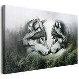 Nowoczesna dekoracja ścienna- Dwa wilki na tle zamglonego lasu | Stylowa dekoracja do współczesnych wnętrz 20962 - miniaturka 1