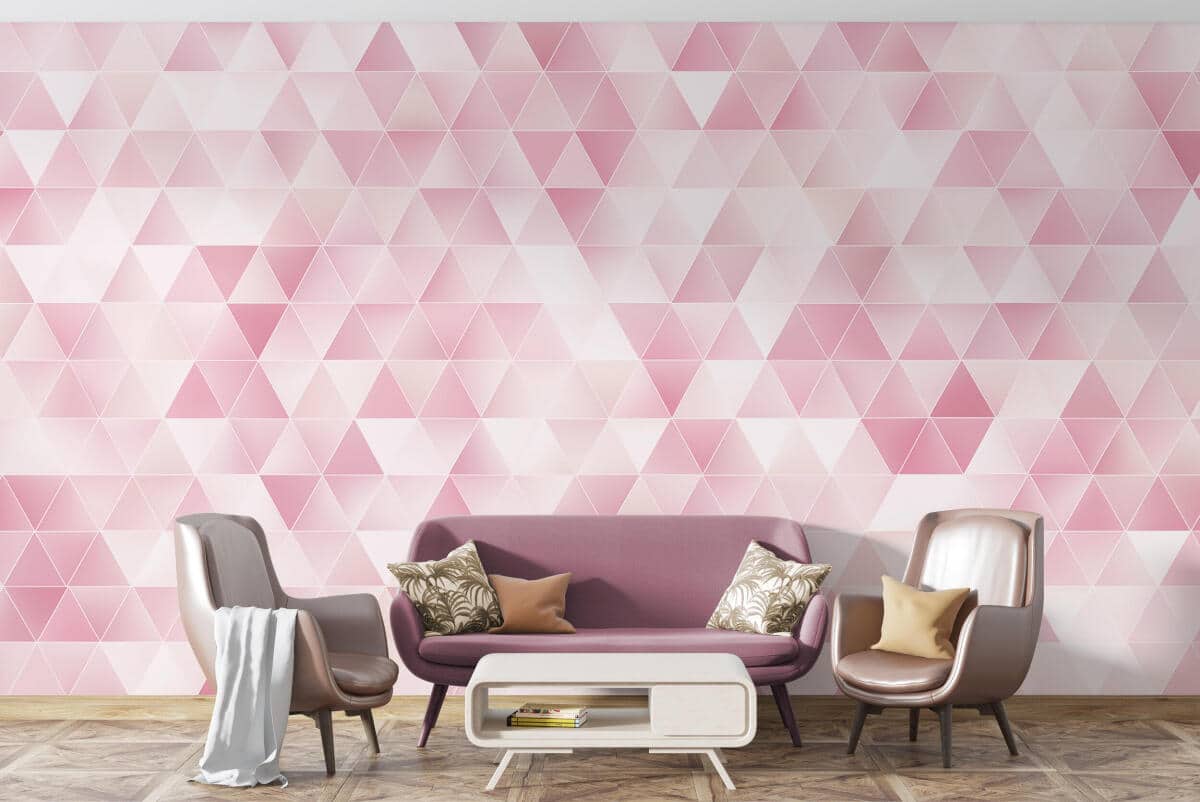 Różowa Fototapeta Glamour- Trójkąty 3D | Tapeta do kobiecych wnętrz, butiku, pokoju dziewczynki 94251