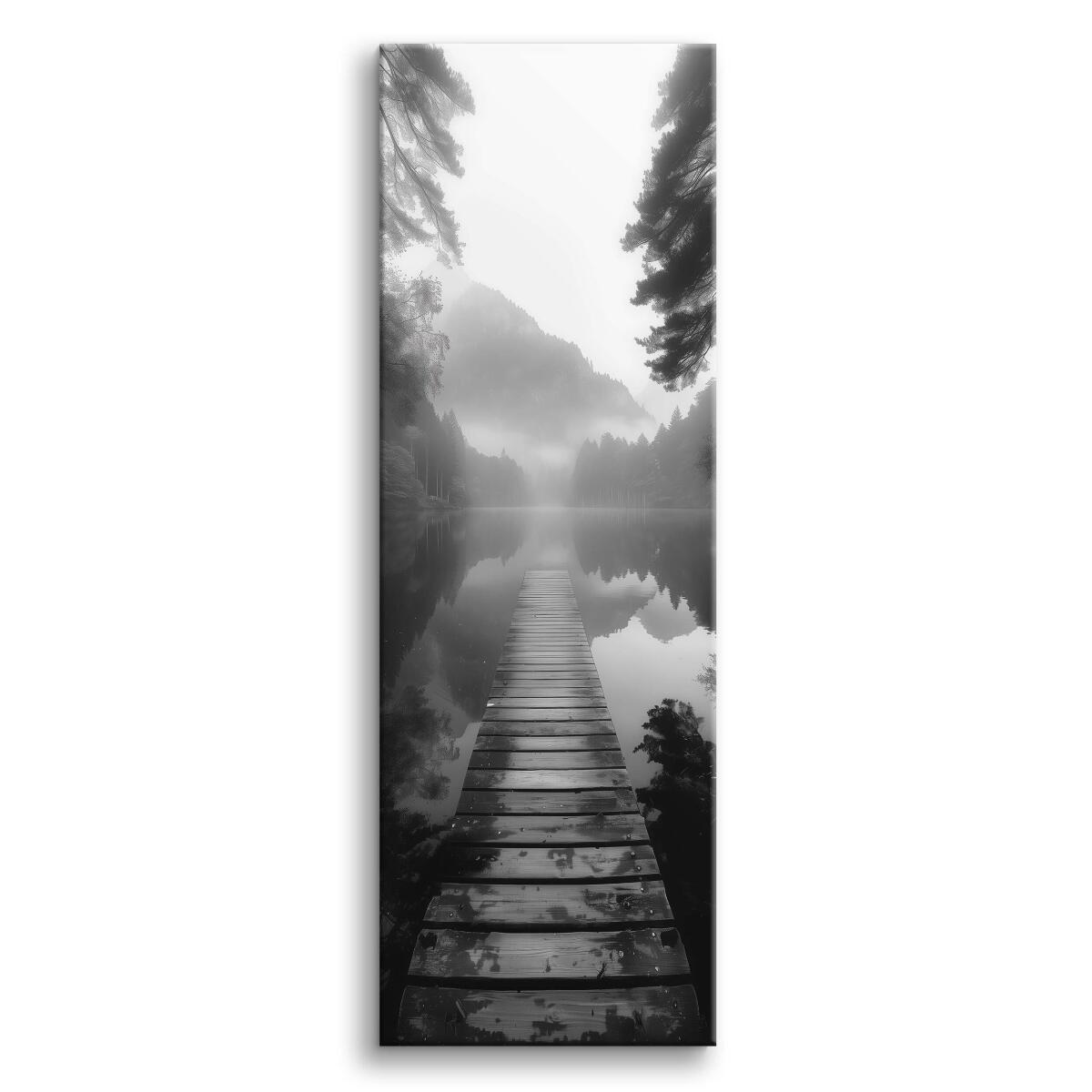 Czarno-biały Obraz na płótnie- Jezioro, Pomost i Góry | Nastrojowy Krajobraz na ścianę 94235 - zdjęcie 2