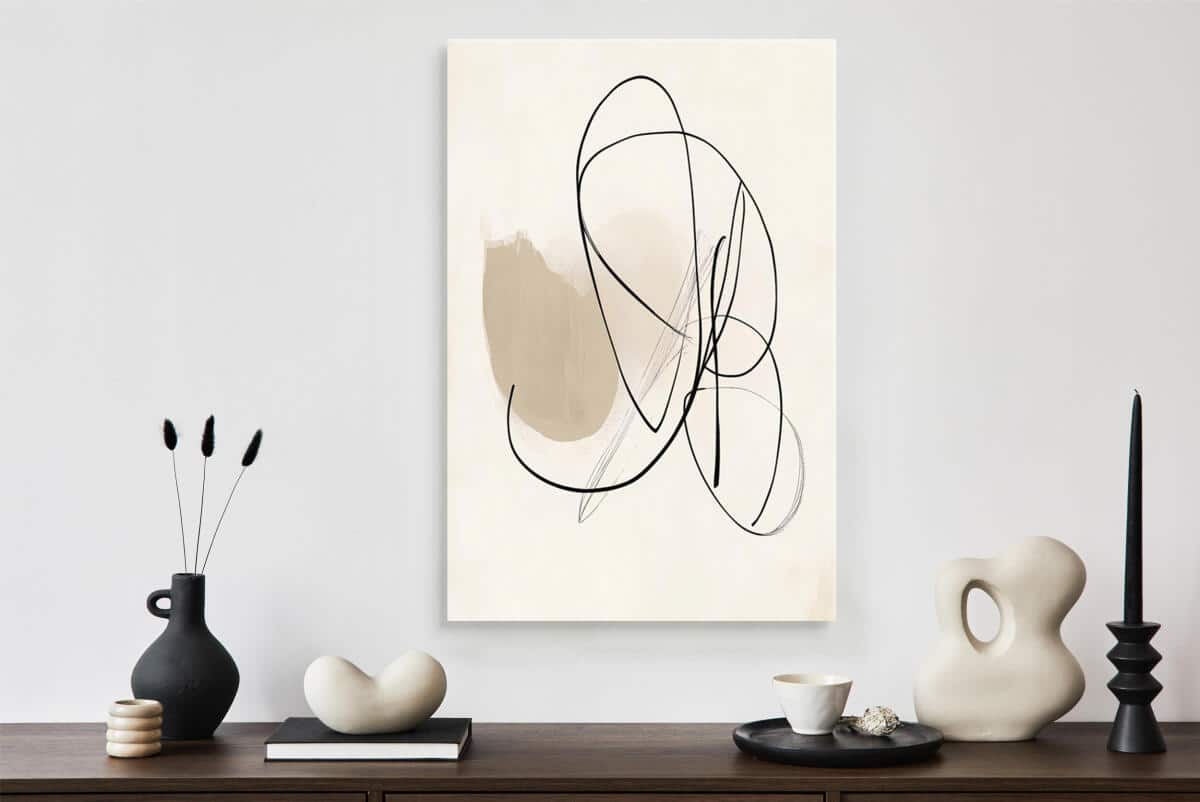 Beżowy Obraz Abstrakcja Line Art | Dekoracja do wnętrz Japandi O94245 - zdjęcie 4