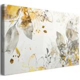 Nowoczesny Obraz na Płótnie z Liśćmi i Złotem – Dekoracja Glamour | Beżowo-Szara Kompozycja Roślinna na Ścianę 68194 - miniaturka 1