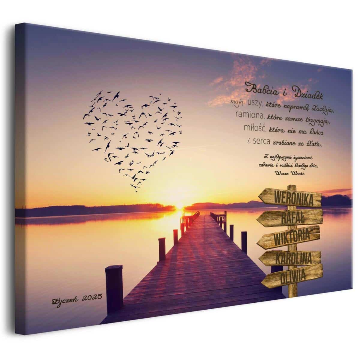 Wyjątkowy prezent na Dzień Babci i Dziadka- Obraz na płótnie Drogowskaz | Obraz na ścianę dla Dziadków z imionami wnuków 20933