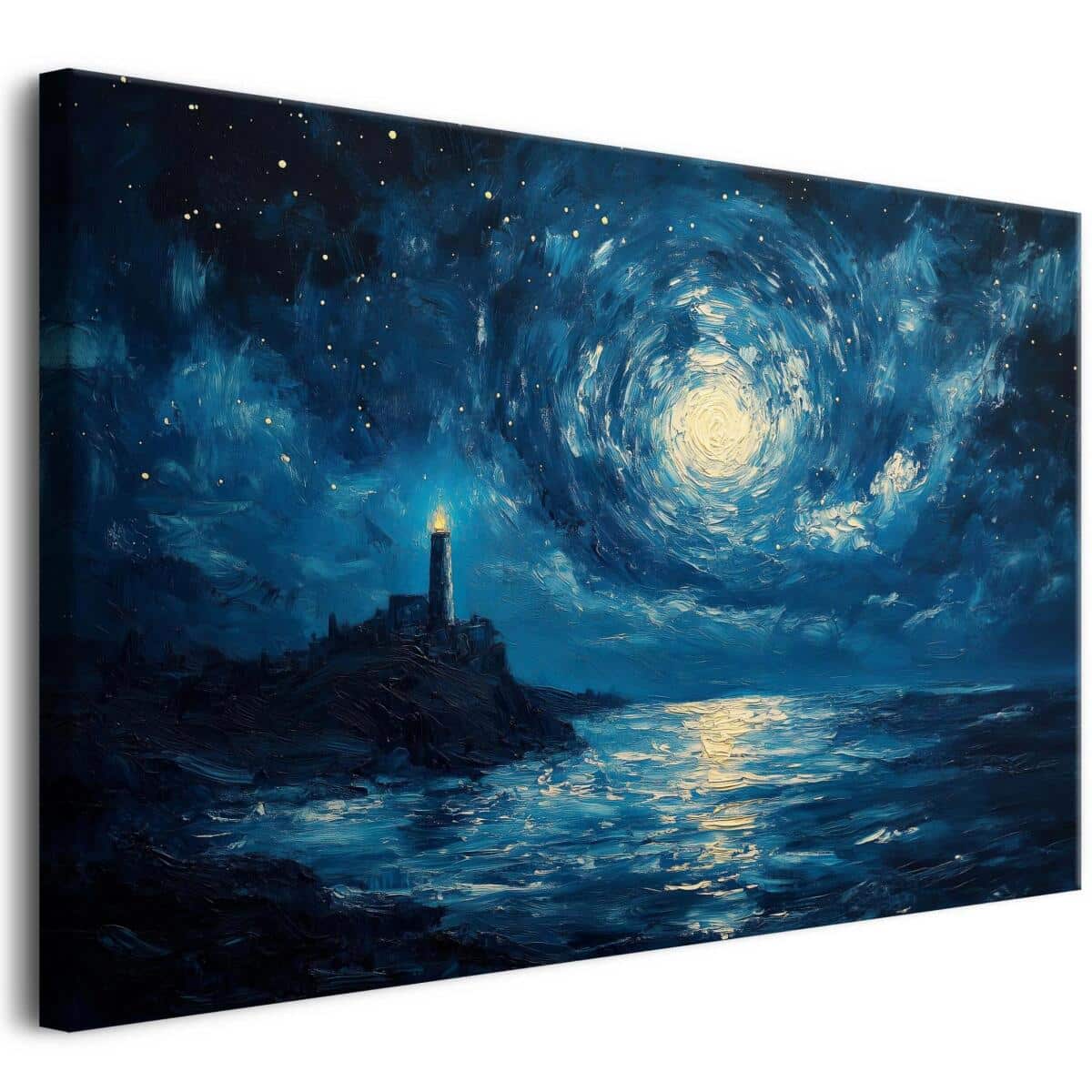 Abstrakcyjny pejzaż na płótnie- Latarnia morska nocą | Obraz na ścianę inspirowany Van Goghiem 20958