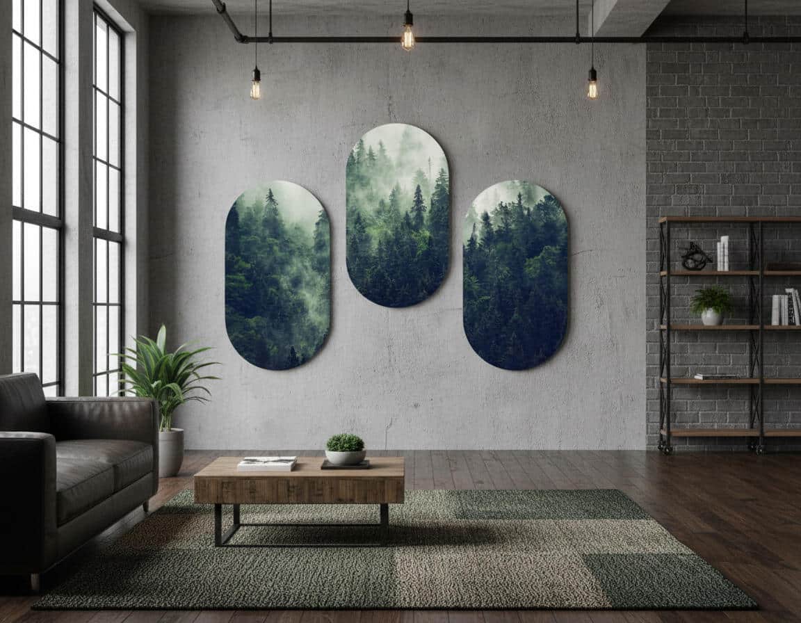 Tryptyk Las we mgle– Obrazy w Kształcie Łuku | Leśny krajobraz 82370 - zdjęcie 5