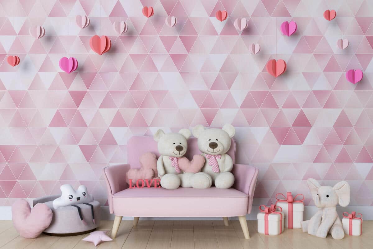 Różowa Fototapeta Glamour- Trójkąty 3D | Tapeta do kobiecych wnętrz, butiku, pokoju dziewczynki 94251 - zdjęcie 3