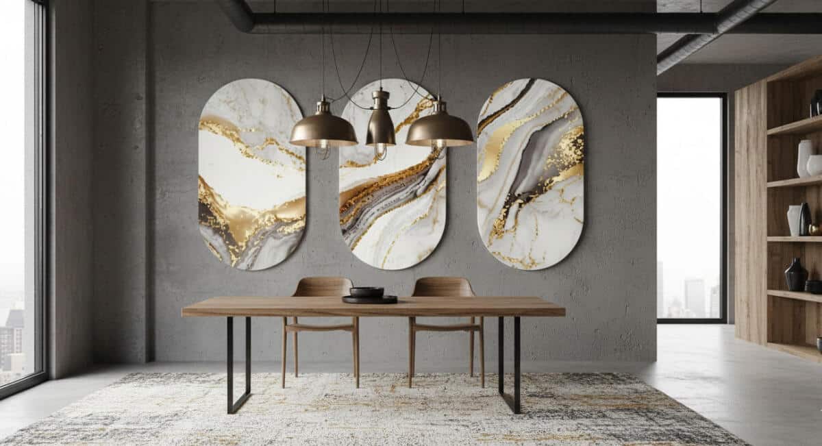 Eleganckie Obrazy- Marmur i Złoto | Tryptyk na ścianę- Elipsy w stylu Glamour 82376 - zdjęcie 4