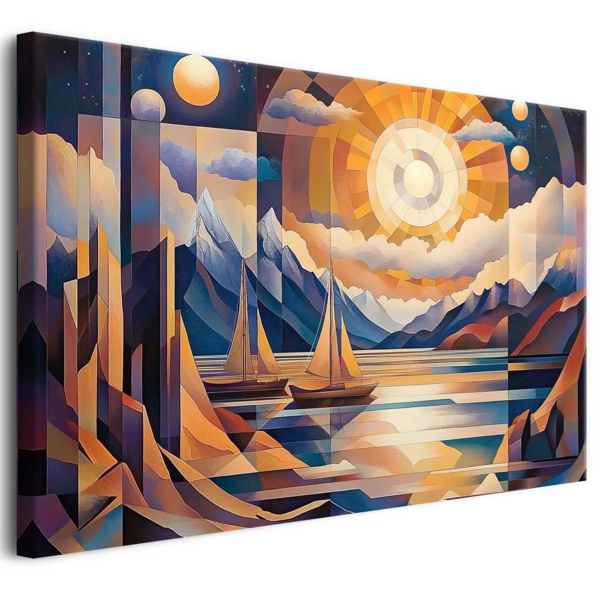 Obraz na płótnie – Abstrakcyjny pejzaż z żaglówkami | Geometryczna dekoracja do salonu i biura | Nowoczesny krajobraz 94095