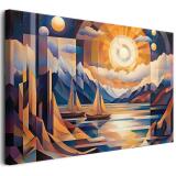 Obraz na płótnie – Abstrakcyjny pejzaż z żaglówkami | Geometryczna dekoracja do salonu i biura | Nowoczesny krajobraz 94095 - miniaturka 1