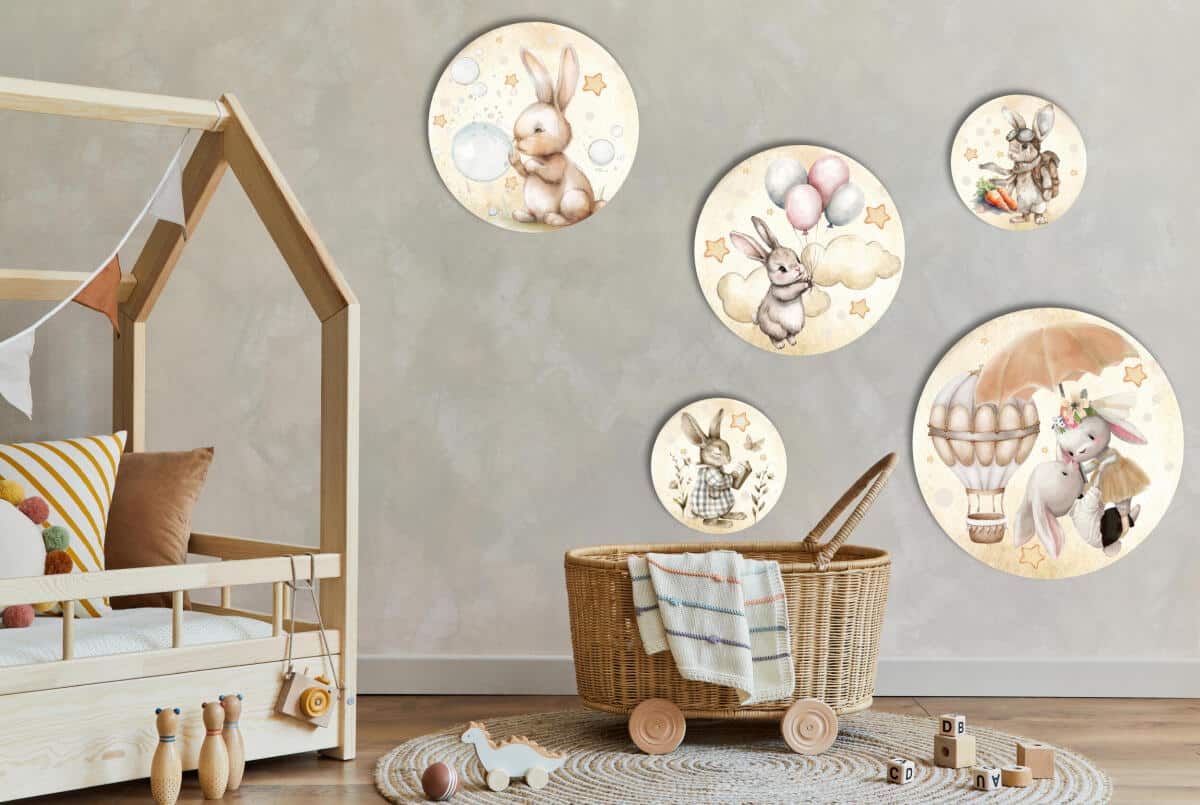 Beżowe Obrazy Dziecięce - Akwarelowe Króliczki | Delikatna dekoracja nad łóżeczko | Ozdoba do przedszkola i żłobka 42191 - zdjęcie 7