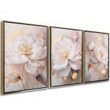 Obrazy w Ramie American Box | Elegancki Tryptyk z kwiatami i złotymi liśćmi | Duży Obraz na płótnie w dekoracyjnej oprawie R20886 - miniaturka 1