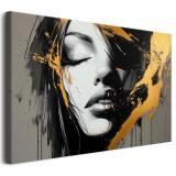 Obraz na Płótnie – Czarno-Biały Portret Kobiety ze Złotem | Modna Dekoracja ścienna do industrialnych wnętrz 94067 - miniaturka 1