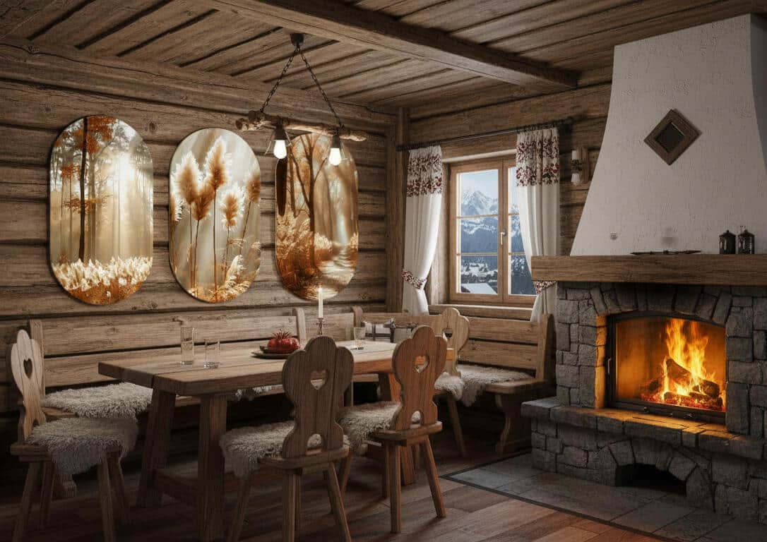 Eleganckie Obrazy na ścianę- Złoty Las i Trawa Pampasowa | Zestaw 3 Owalnych Obrazów Boho 82372 - zdjęcie 2