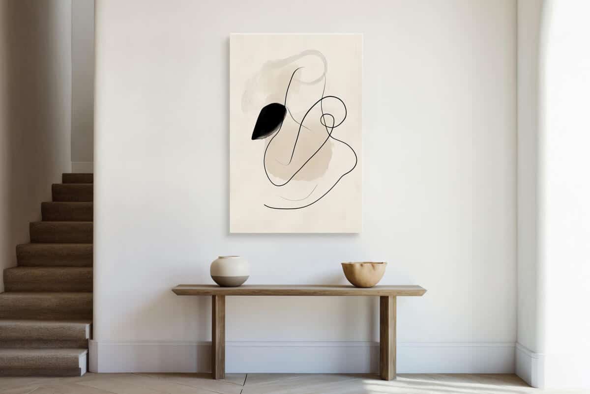 Elegancki minimalizm- Beżowy Obraz na ścianę | Subtelna dekoracja z Czarnymi Liniami O94241 - zdjęcie 3