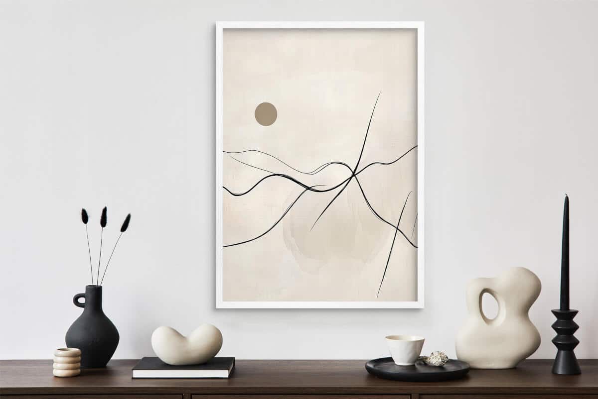 Beżowy Plakat do wnętrz Japandi- Abstrakcyjny Krajobraz Line Art P94249 - zdjęcie 6