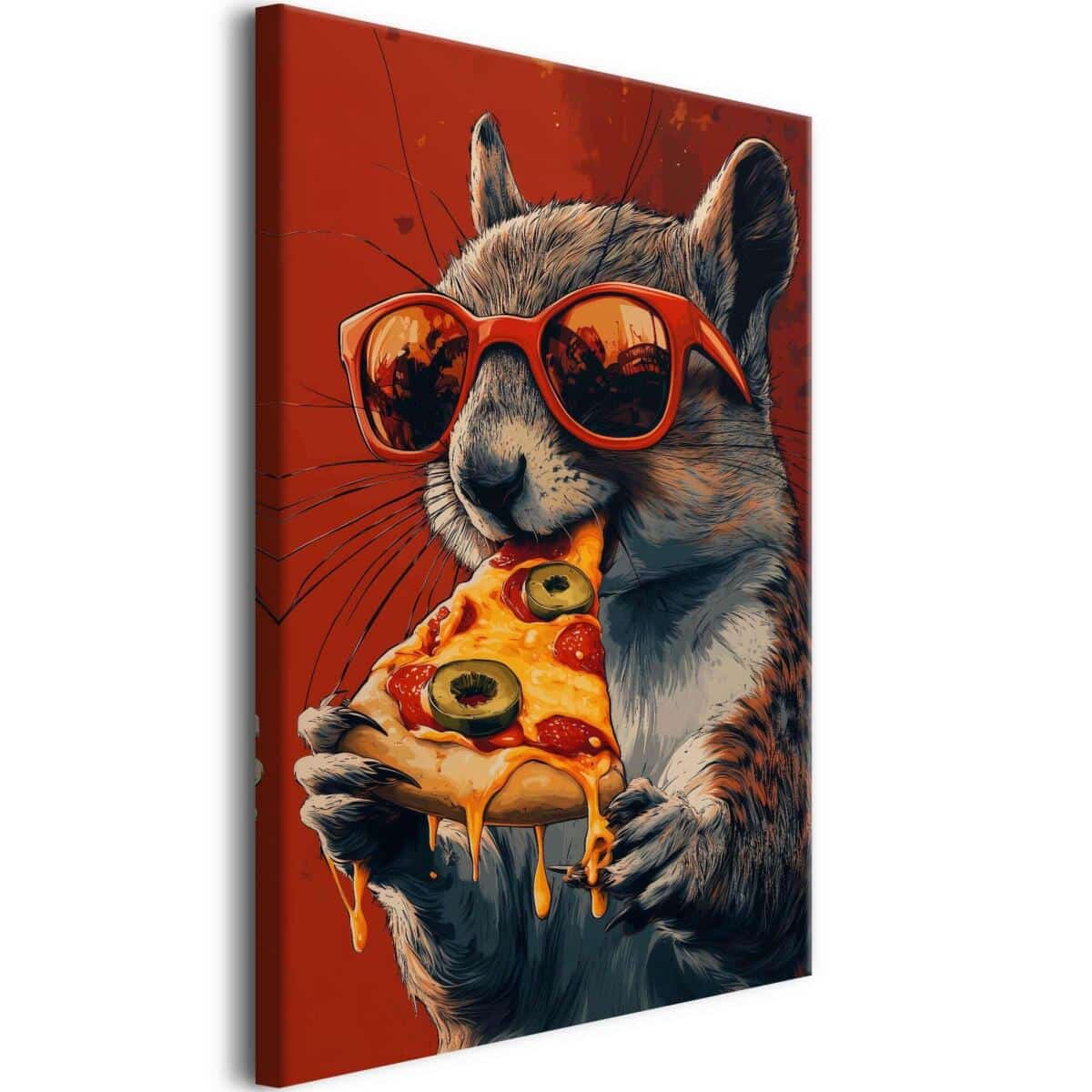 Nowoczesny obraz na płótnie Wiewiórka z pizzą | Dekoracja ścienna pop art | Humorystyczna grafika do biura i pokoju nastolatka O94122