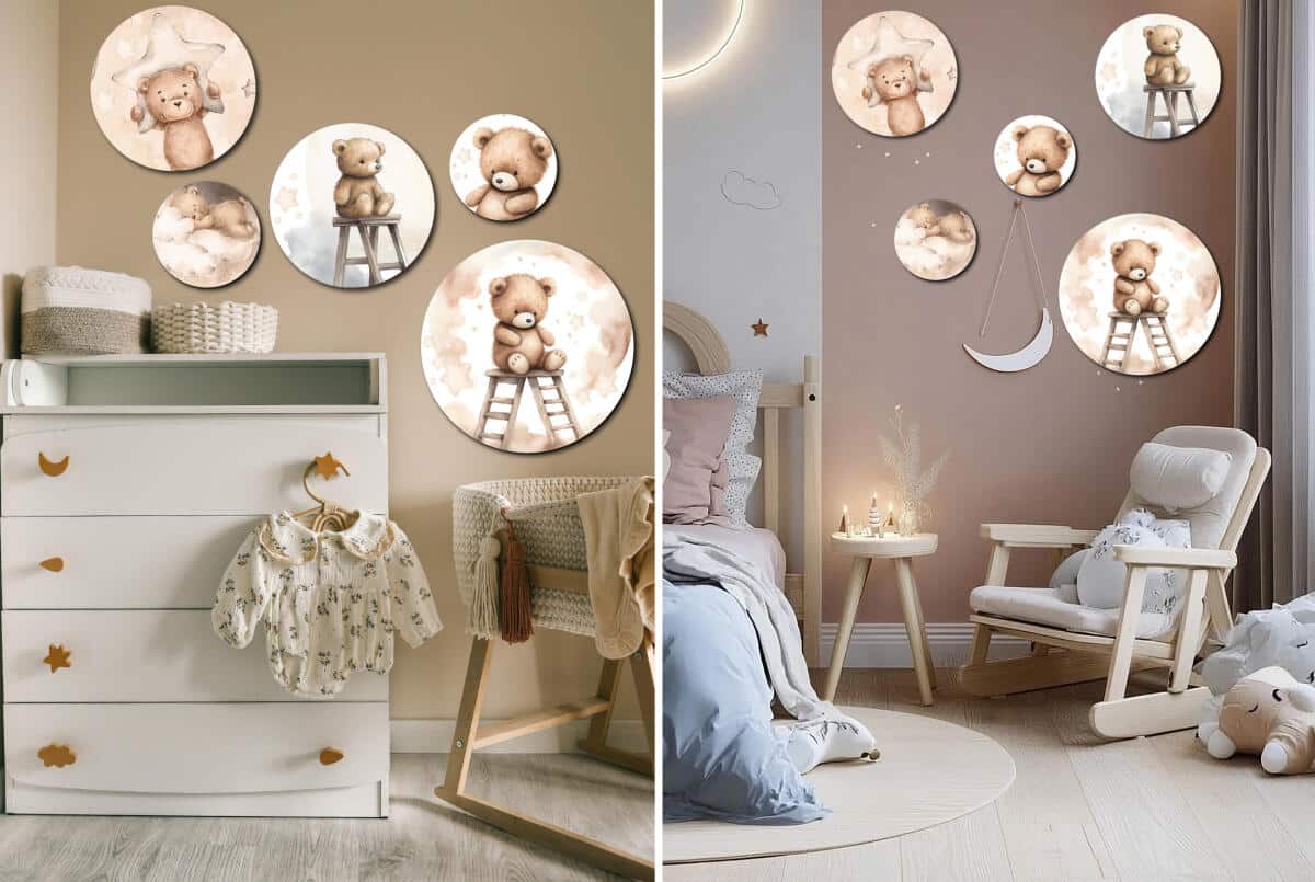 Okrągłe obrazy dla dzieci z Misiami i Gwiazdkami | Bajkowa dekoracja ścienna do pokoju dziecka, przedszkola 42186 - zdjęcie 2