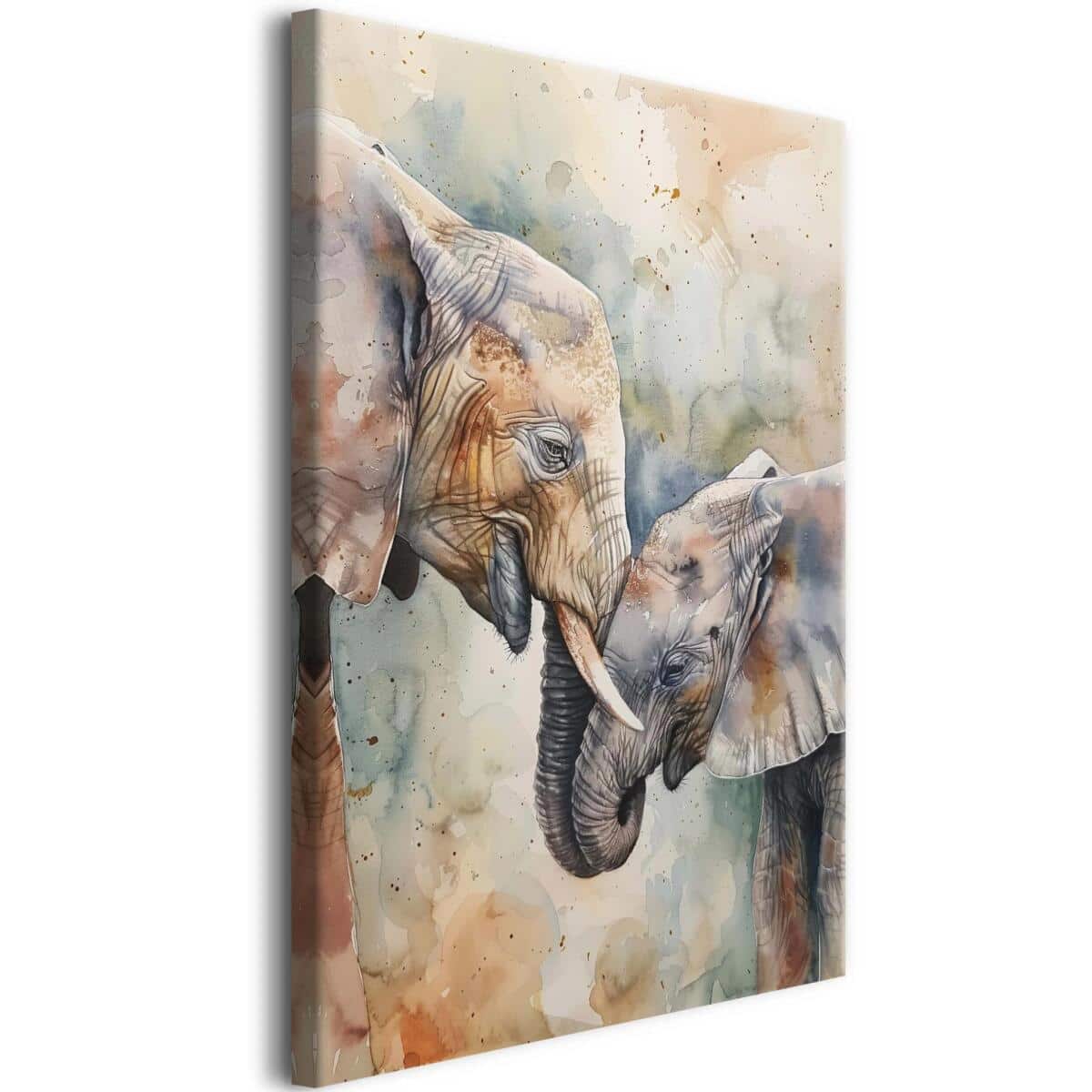 Obraz do salonu w stylu akwareli- Słonie w pastelowych kolorach | Nowoczesna dekoracja na ścianę | Obraz Słonie na Płótnie 68114 - zdjęcie 2