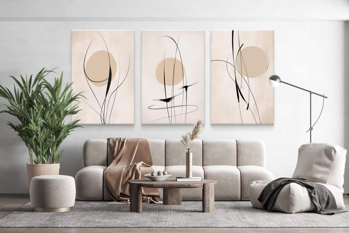 Tryptyk do sypialni i salonu- Line Art na beżowym tle | Abstrakcyjne Obrazy na płótnie O94246 - zdjęcie 3