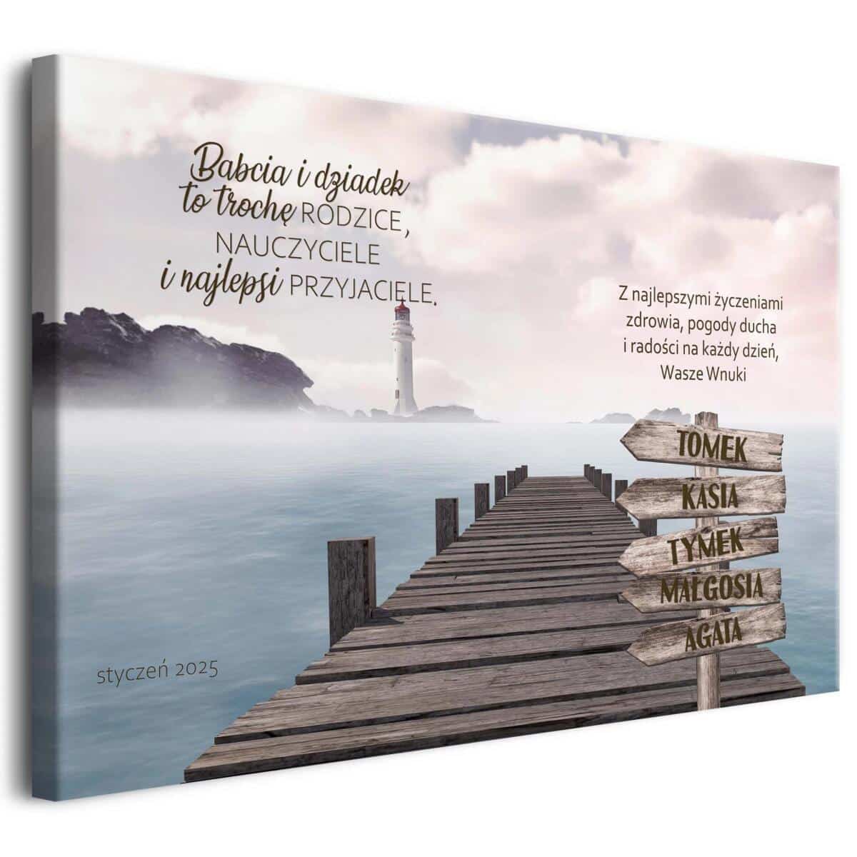 Wzruszający prezent dla Dziadków- Obraz na płótnie z imionami wnuków | Upominek na Dzień Babci i Dziadka- elegancka dekoracja na ścianę z cytatem 20934