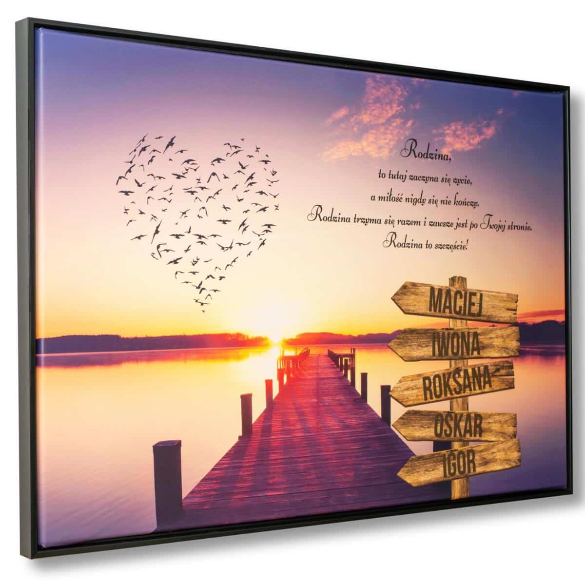 Elegancki Obraz w Ramie- Inspirujący cytat o rodzinie z imionami  | Wyjątkowa dekoracja ścienna do salonu, sypialni | Personalizowany obraz na płótnie 20775