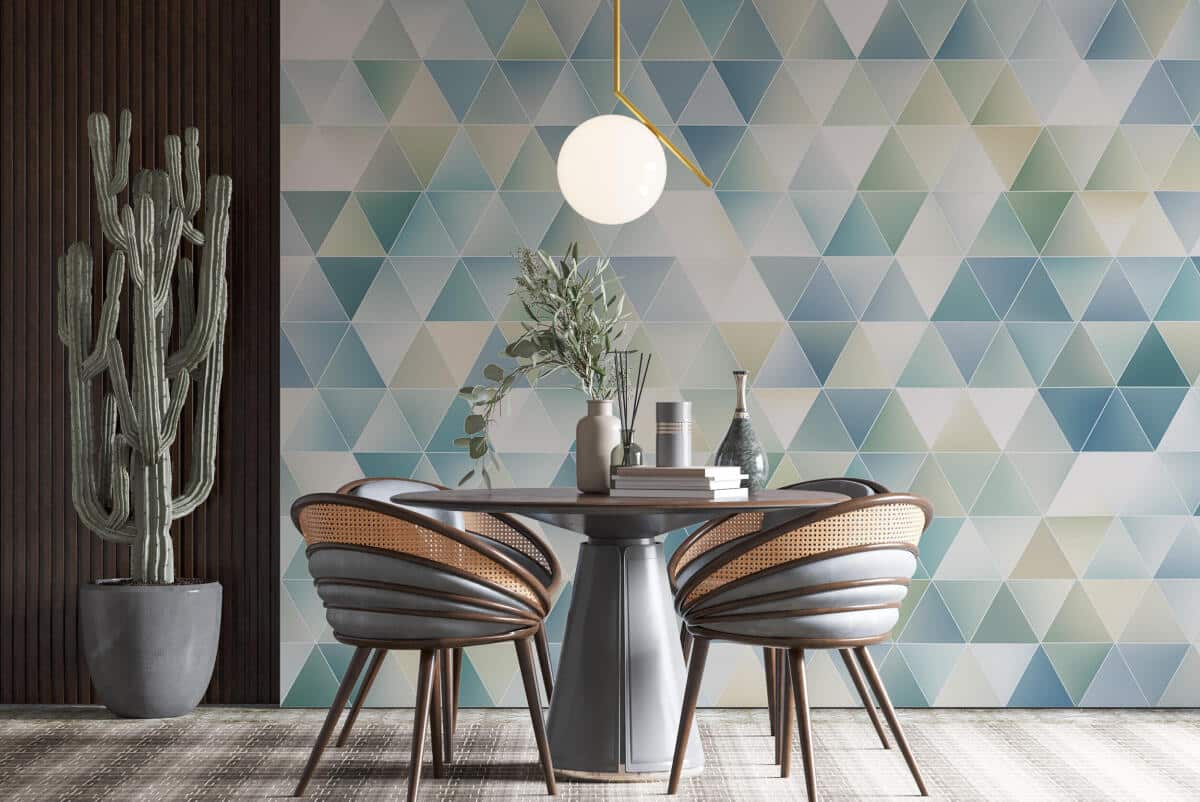 Oryginalna Fototapeta w Odcieniach Błękitu i Mięty | Pastelowe trójkąty do nowoczesnych wnętrz, pokoju młodzieżowego 81895 - zdjęcie 5