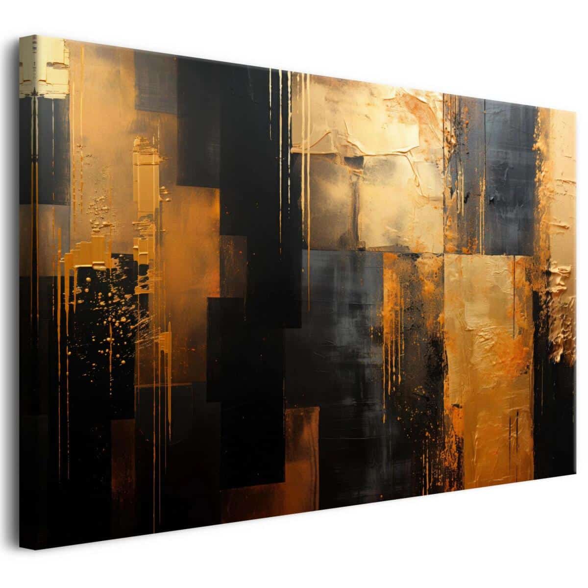 Abstrakcyjny Obraz na Płótnie – Złoto i Czerń | Nowoczesna Dekoracja Ścienna, Geometryczna Kompozycja 68123