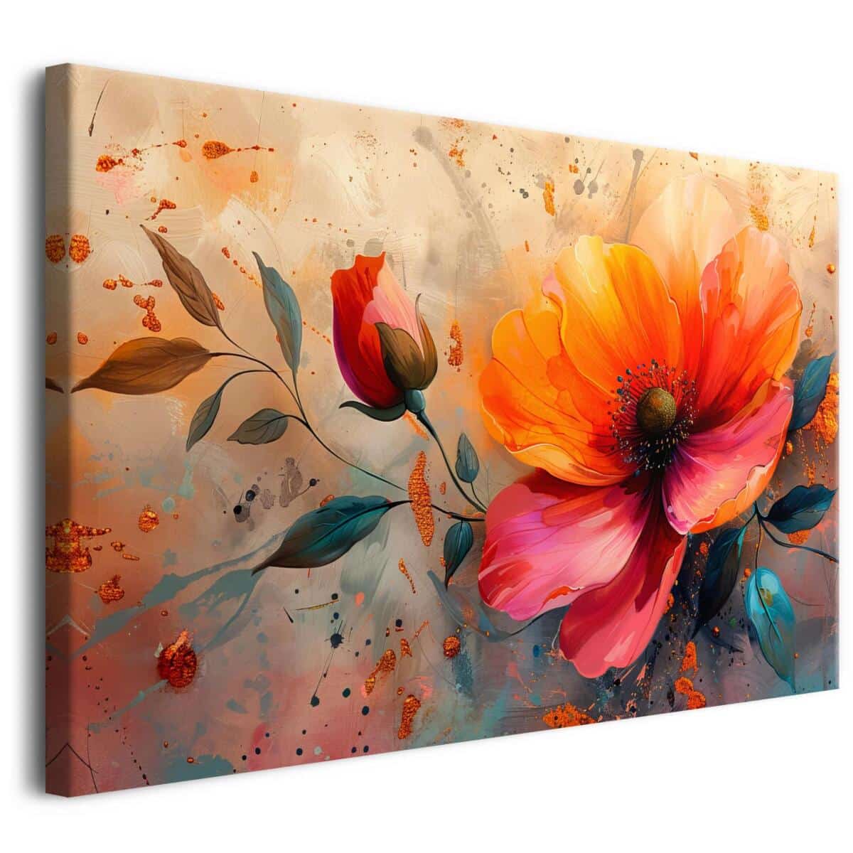 Pomarańczowy Mak – Obraz na Ścianę z Motywem Kwiatowym | Elegancka dekoracja do salonu, sypialni, biura 68165