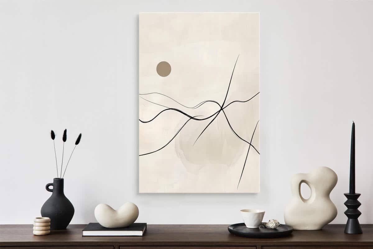 Elegancki Obraz Ecru do Nowoczesnego wnętrza | Minimalistyczna abstrakcja na płótnie O94249 - zdjęcie 4