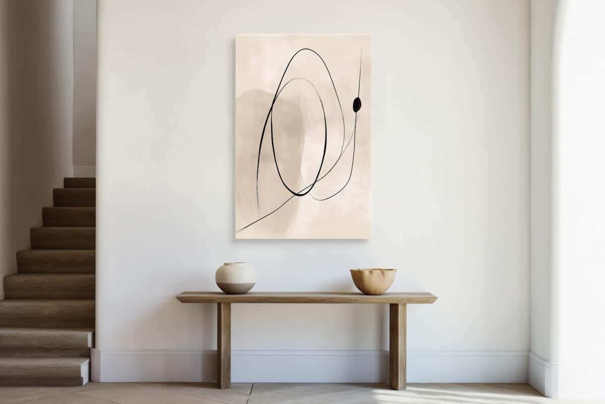 Abstrakcyjny Obraz na płótnie- Czarne linie na beżowym tle O94242 - zdjęcie 3