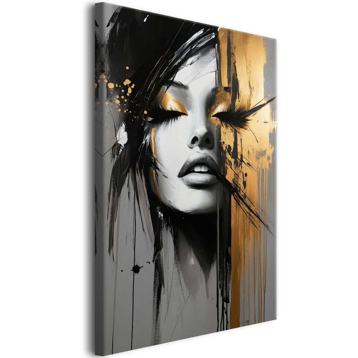 Obraz na płótnie – Abstrakcyjny portret kobiety | Nowoczesna dekoracja glamour do salonu i sypialni | Złoto i czerń 94051 - zdjęcie 2