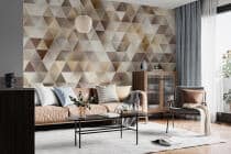 Nowoczesna Fototapeta 3D Trójkąty | Tapeta do salonu w odcieniach beżu, brązu, złota 94250 - miniaturka 3