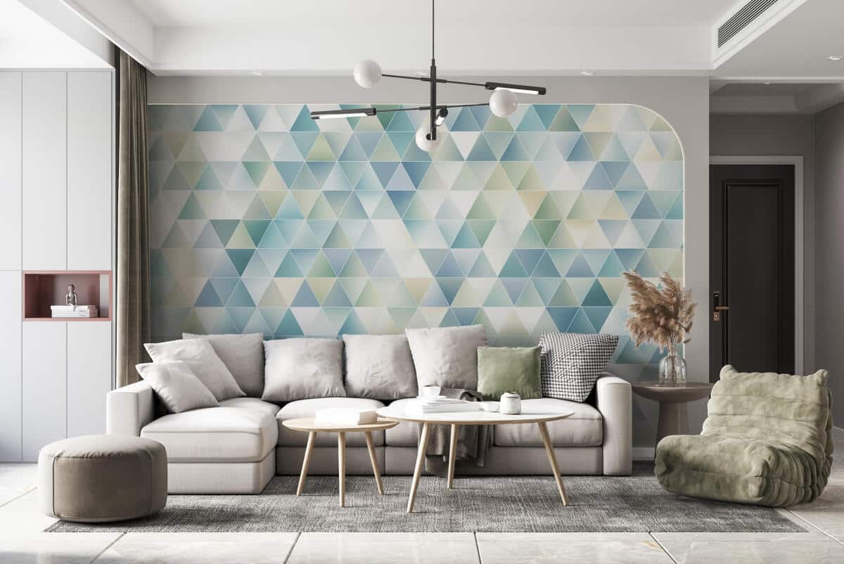 Oryginalna Fototapeta w Odcieniach Błękitu i Mięty | Pastelowe trójkąty do nowoczesnych wnętrz, pokoju młodzieżowego 81895 - zdjęcie 3