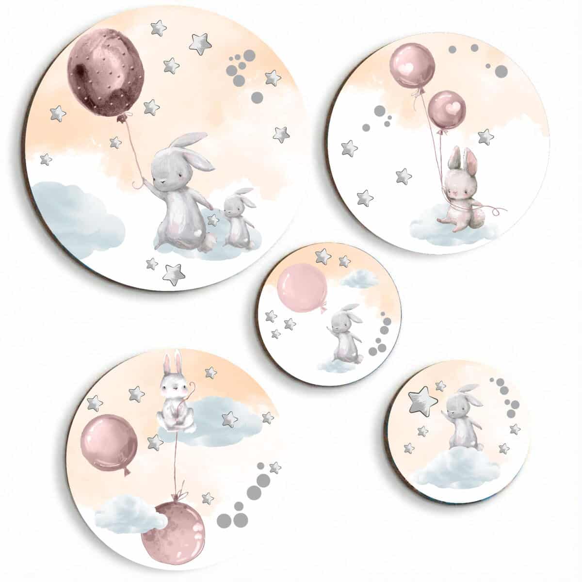 Zestaw Dziecięcych Obrazków Koła – Urocze Króliki | Komplet dekoracji ściennych boho do pokoju dziecka 42187 - zdjęcie 1