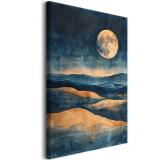 Nocny pejzaż z pełnią księżyca- granatowo-złota ilustracja | Obraz na płótnie w stylu akwareli 68212 - miniaturka 1