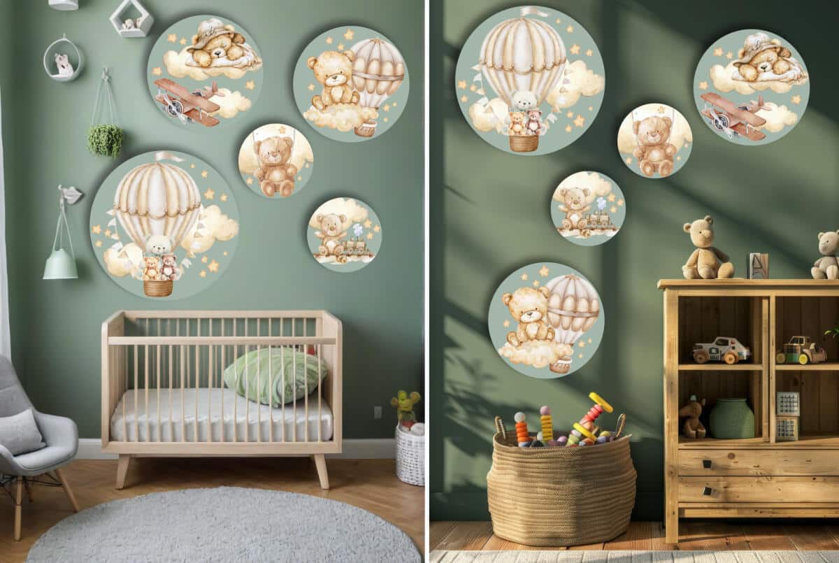 Okrągłe obrazy dla dzieci - Misie w chmurach | Pastelowa dekoracja ścienna do pokoju niemowlaka 42188 - zdjęcie 9