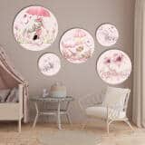 Zestaw 5 Okrągłych Obrazków- Różowe Króliczki i Kwiaty | Dekoracje do pokoju dziewczynki 42190 - miniaturka 3