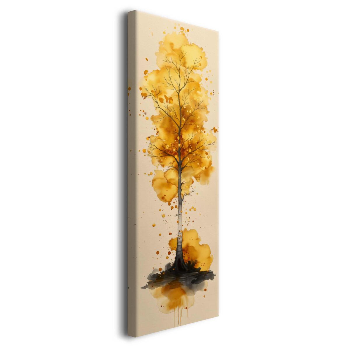 Pionowy Obraz Akwarelowe Drzewo i Złote liście | Dekoracja do jadalni i salonu 94233