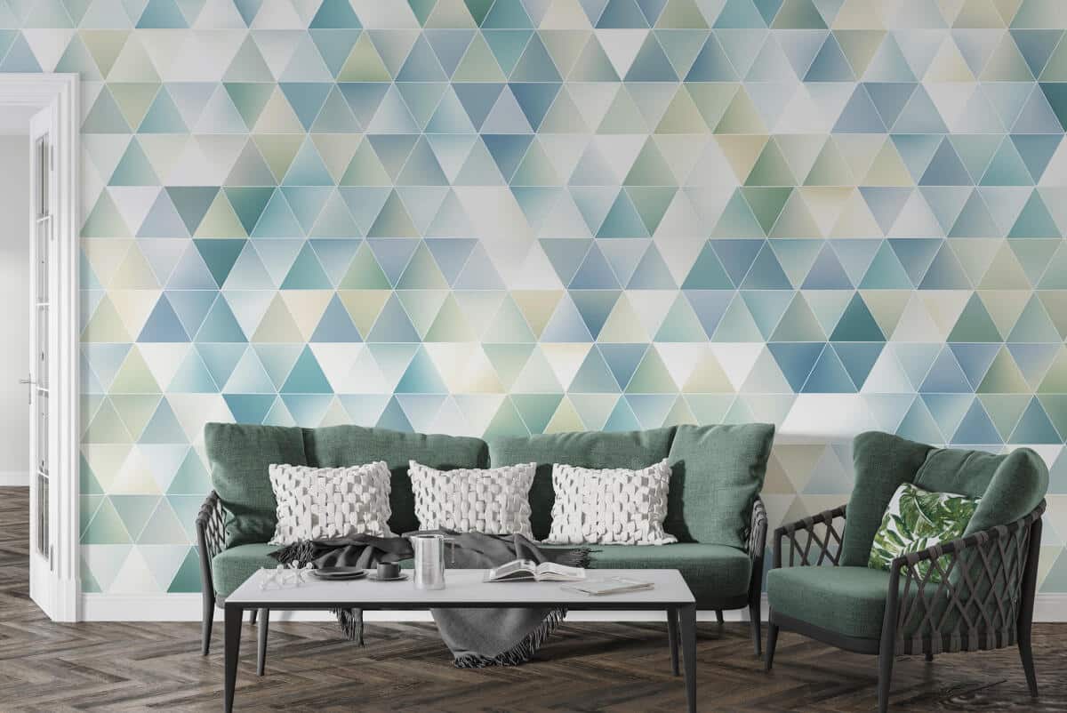 Oryginalna Fototapeta w Odcieniach Błękitu i Mięty | Pastelowe trójkąty do nowoczesnych wnętrz, pokoju młodzieżowego 81895 - zdjęcie 2