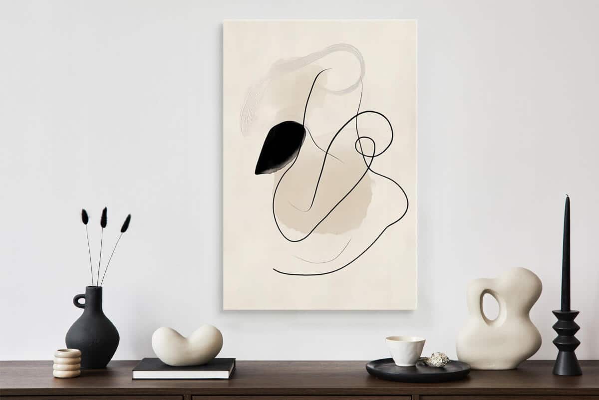 Elegancki minimalizm- Beżowy Obraz na ścianę | Subtelna dekoracja z Czarnymi Liniami O94241 - zdjęcie 4