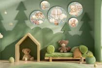 Okrągłe obrazy dla dzieci - Misie w chmurach | Pastelowa dekoracja ścienna do pokoju niemowlaka 42188 - miniaturka 6