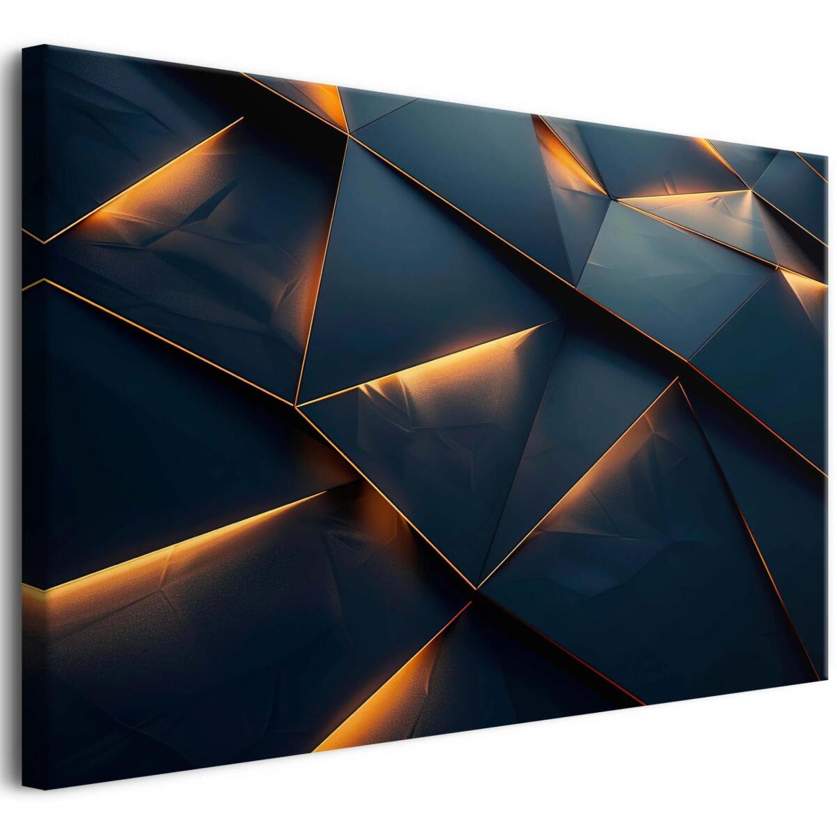 Nowoczesny Obraz 3D do industrialnego wnętrza | Geometria w czerni i złocie z efektem trójwymiaru 68110