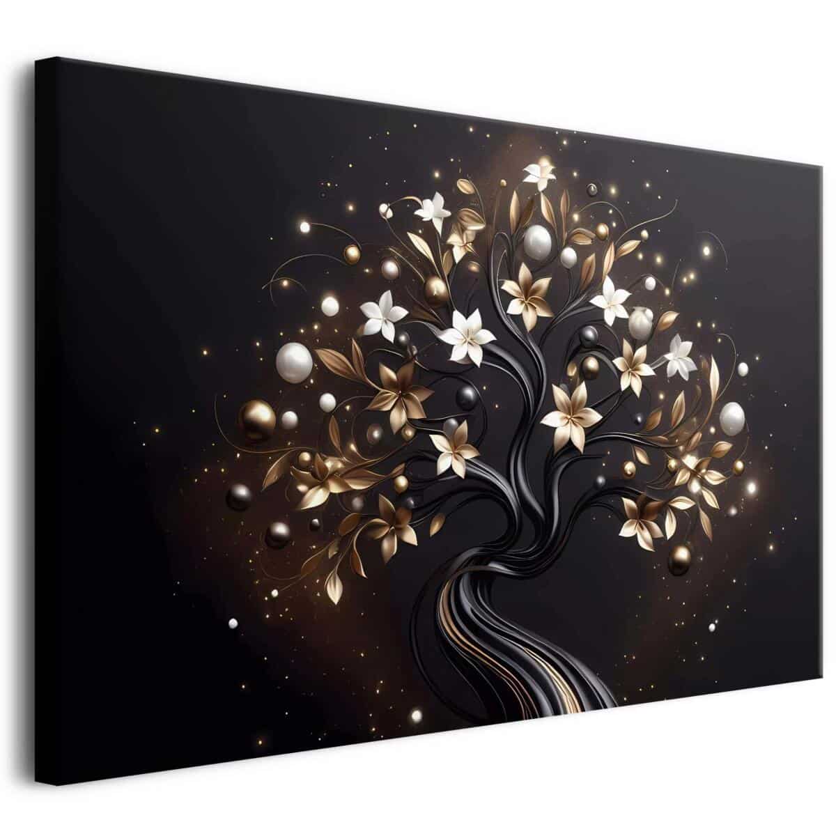 Elegancki obraz na płótnie: Drzewo życia w złocie i czerni – luksusowa dekoracja ścienna 64689