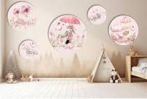 Zestaw 5 Okrągłych Obrazków- Różowe Króliczki i Kwiaty | Dekoracje do pokoju dziewczynki 42190 - miniaturka 7