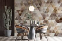 Nowoczesna Fototapeta 3D Trójkąty | Tapeta do salonu w odcieniach beżu, brązu, złota 94250 - miniaturka 5