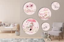 Zestaw 5 Okrągłych Obrazków- Różowe Króliczki i Kwiaty | Dekoracje do pokoju dziewczynki 42190 - miniaturka 4